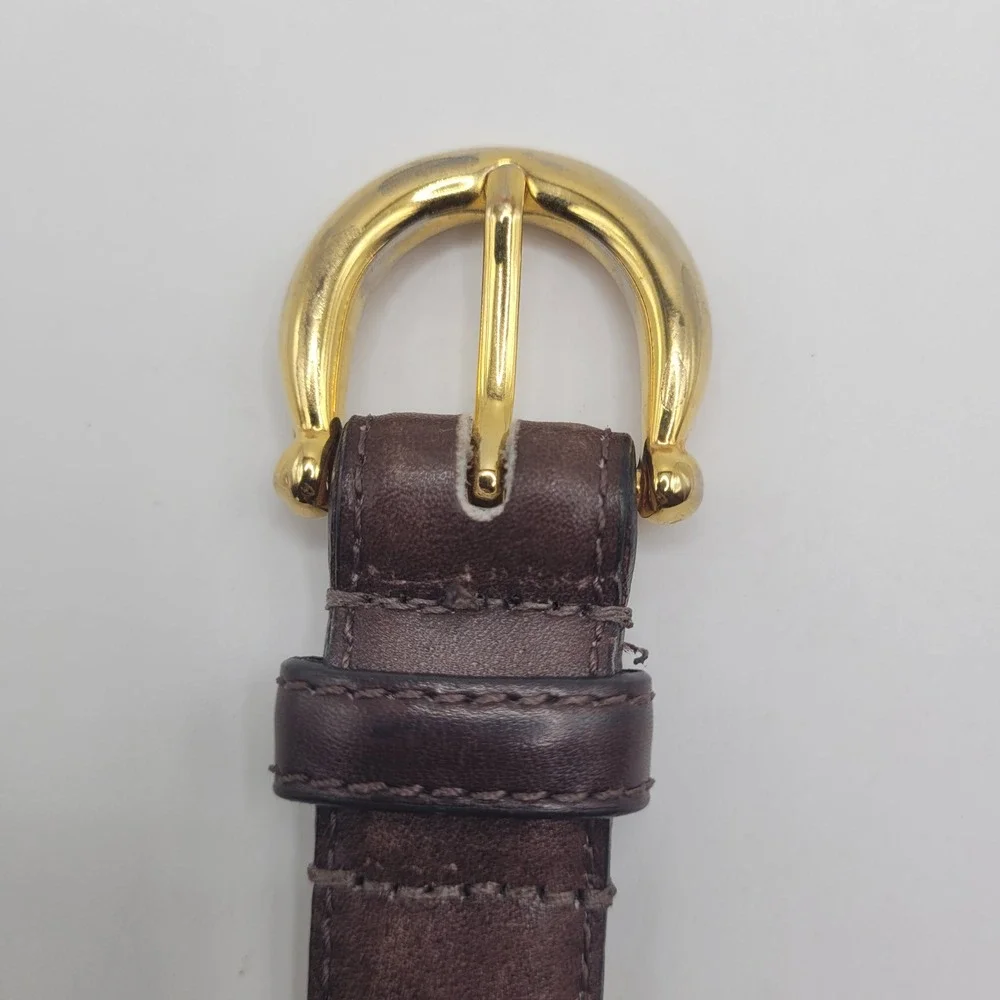 VTG Talbots Belt Lg Brown Leather Gold Snaffle Bit Horsebit Equestrian USA 90s